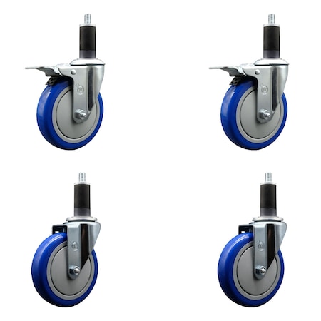 Service Caster 5'' SS Blue Poly Swivel 1-1/4'' Expanding Stem Caster Set 2 Total Lock Brakes, 4PK SCC-SSEXTTL20S514-PPUB-BLU-2-S-2-114